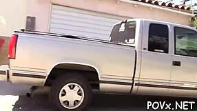 Busty legal teen sucks rough cock with big tits bouncing.