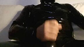 she's stroking her pussy in tight latex