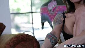 The milf says, 'Feel my footjob in stockings.'