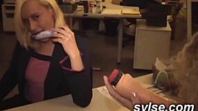 Two BLONDE secretaries eagerly WAIT for cocks OUTDOOR at work.