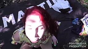 Redhead Slut Fucked Hard in Public Woods POV Outdoor Action