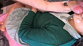 latina teen in uniform sucks before college, swallows cum