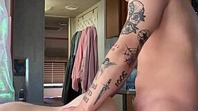 Young gay man strips naked, caresses life like doll and wanks in home webcam video
