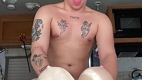 Hot college guy cheats while his girl is away, fucking his life-size toy hard.