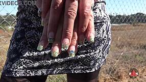 Sexy latina milf fingers outdoors in public