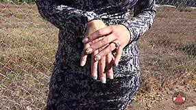 Sexy latina milf fingers outdoors in public