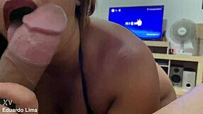 Huge Tits Amateur Brunette Sucks Big Cock Eagerly