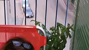 Stepmother masturbates on balcony