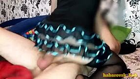 in gorgeous dress and stockings, she gets fucked by her lover in mfm!