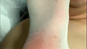 Korean Altered boy playing with foot fetish video
