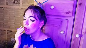 Asian stepsister uses a cigarette and is a nympho