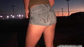 hot girl next door strips sexy in public, ripping clothes for neighbors.