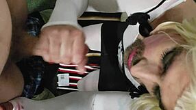 Zoey, the shemale crossdresser, gives a blowjob after work