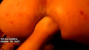 my girlfriend fisting my ass with toys, making me cum all over her boobs and tits