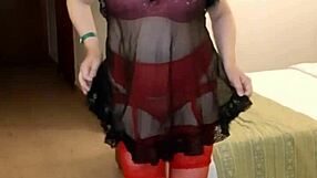 Milf In Stockings Strips Revealing Huge Tits And Plays With Dildo