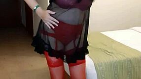 Milf In Stockings Strips Revealing Huge Tits And Plays With Dildo