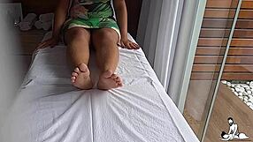 Touching teen pussy during a tantric massage session