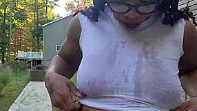 Ebony Flashing Outdoors, Peeing Shorts and Spitting on Shirt