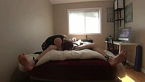 In part 2, Gwen deep blowjob bound and barefoot