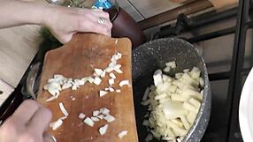 transparent peignoir milf frina masturbates naked in kitchen without panties