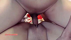Real couple making love with energy in bedroom