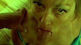 Feeling the intense pleasure from beautiful blonde MILF blowjob and facial.