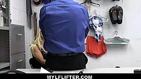 stunning blonde milf brittany andrews gets fingered in stockings during shop cavity search, then masturbates in spooning reality.