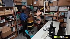 Skinny teen shoplifter punished with rough fuck