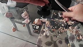 Latina blonde slut with big ass masturbates, showing wet pussy in fetish scene