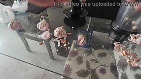 Latina blonde slut with big ass masturbates, showing wet pussy in fetish scene