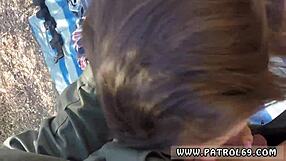 Brunette Latina Teen 18+ in Police Uniform Deepthroats at Border Office