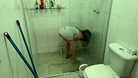 Hot naughty girl masturbates pussy during house cleaning