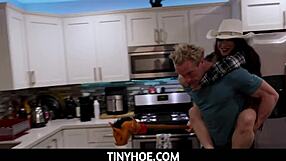 Tiny 18+ cowgirl Alona Bloom rides big cock in intense fucking. Petite teen gets taken for wild ride in cowgirl position.