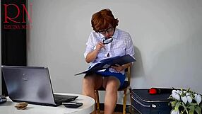 i watch the secretary undress and try on stockings nude in the office