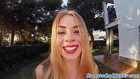 Some hot beautiful slut with beautiful long brunette hair enjoys outdoor doggystyle fuck