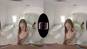 Young brunette maid performs taboo blowjob and handjob on shaved pussy