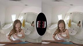 Young brunette maid performs taboo blowjob and handjob on shaved pussy