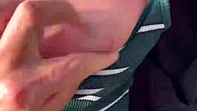 Brunette babe flashes in public and engages in risky clothed sex at a busy viewpoint, leading to a hardcore creampie