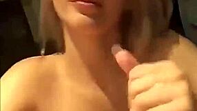 Blonde with huge tits gives awesome blowjob leading to massive cumshot on her chest. Handjob finishes it off.