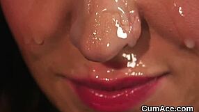 frisky model gets cumshot on her face gulping all the cream