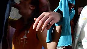 she's tied up, getting her face fucked hard with deepthroat.