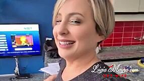 Latina teen bent over taking a monster cock while sucking another in hot amateur action