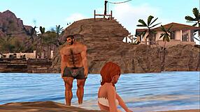 two hunky guys meet a lucky beach visitor for casual chats