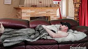 I'm humping this blue fox fur blanket on the leather sofa