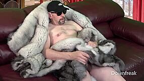 I'm humping this blue fox fur blanket on the leather sofa
