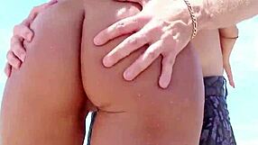 Bold, blonde adolescent with large buttocks, liking doggy style intercourse outdoors with large palus