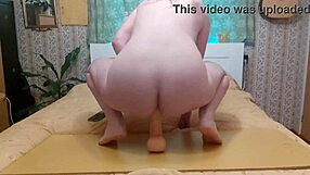 riding giant dildo rough close up