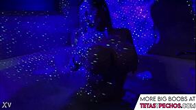 blue shows off her big tits in the bath tub