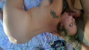 Watch the blonde amateur suck her man's cock? It's intense!