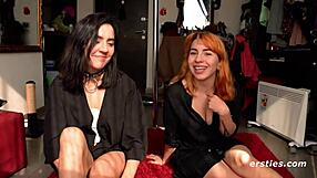 lesbian babes explore strap-ons with hairy german babes